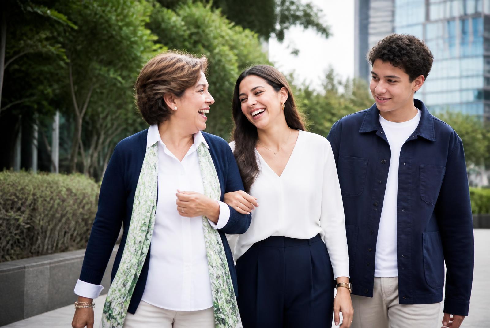 Familia mexicana de varias generaciones disfrutando tiempo juntas