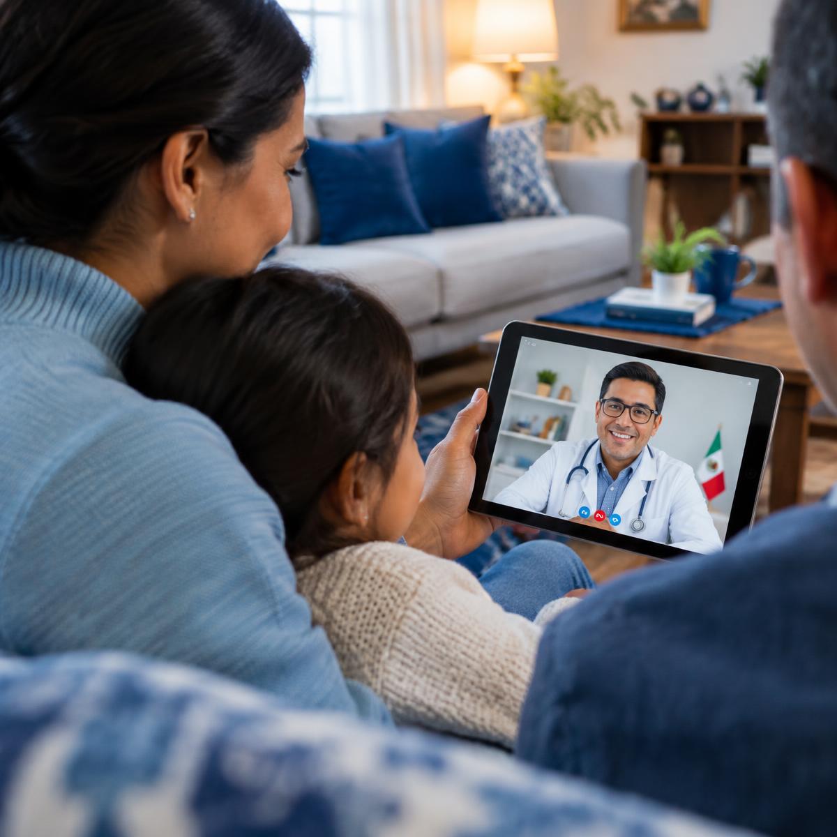 Familia en videollamada con un médico